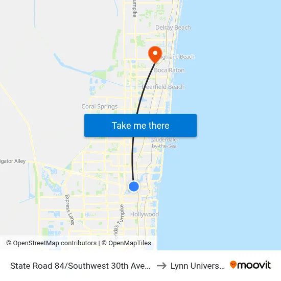 State Road 84/Southwest 30th Avenue to Lynn University map