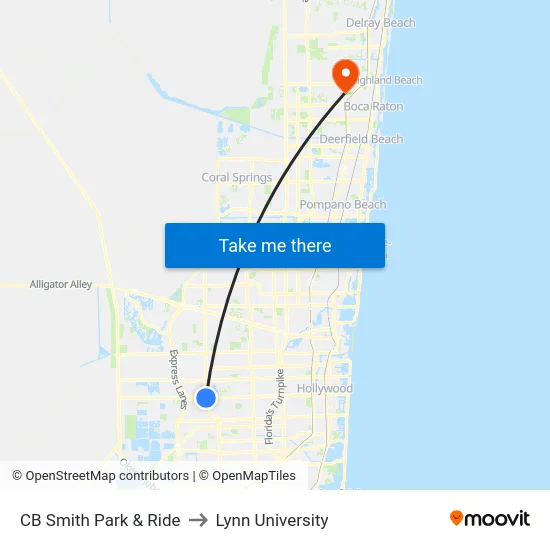 CB Smith Park & Ride to Lynn University map