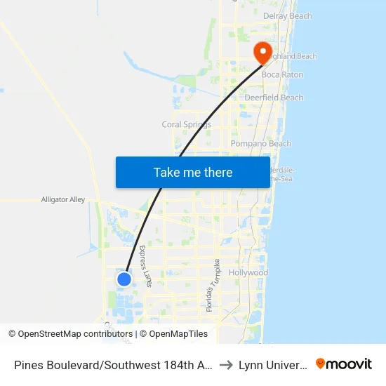 Pines Boulevard/Southwest 184th Avenue to Lynn University map