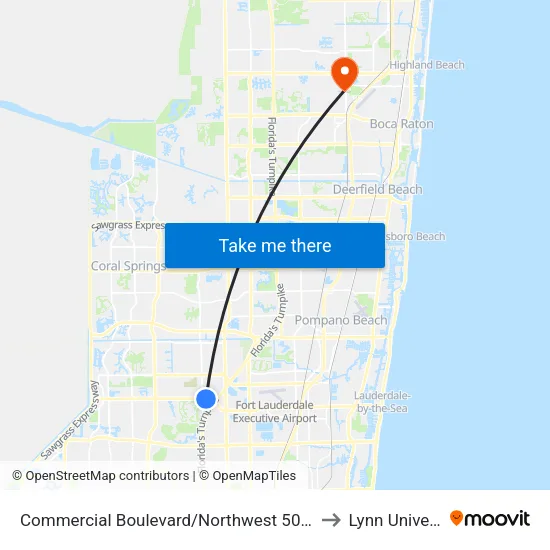 Commercial Boulevard/Northwest 50th Avenue to Lynn University map