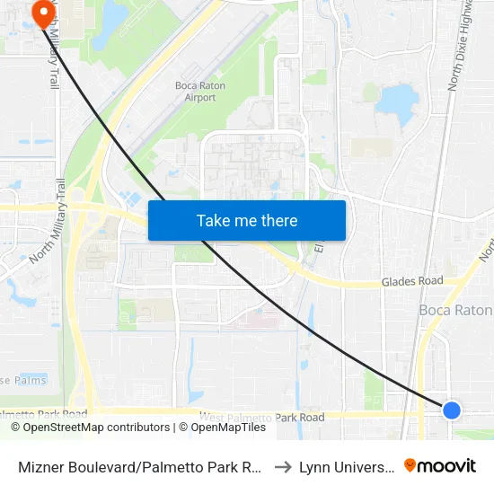 Mizner Boulevard/Palmetto Park Road to Lynn University map