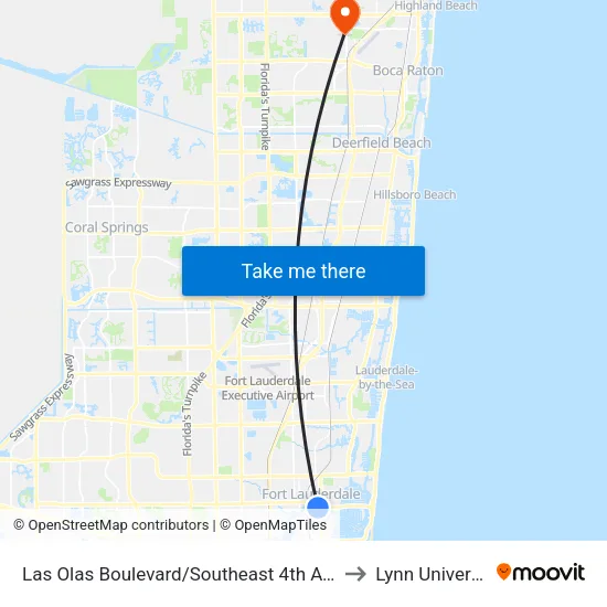 Las Olas Boulevard/Southeast 4th Avenue to Lynn University map