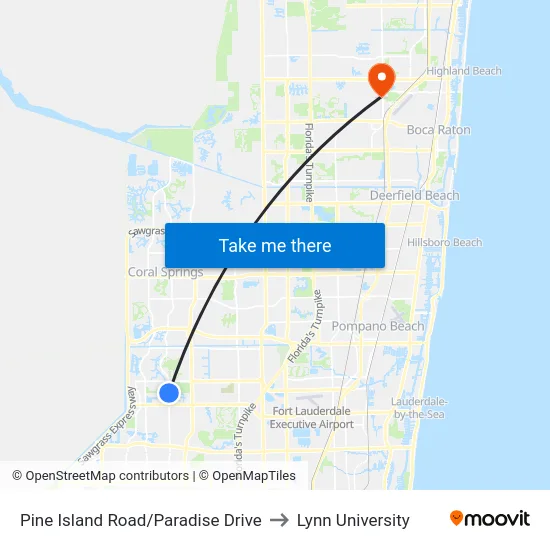 Pine Island Road/Paradise Drive to Lynn University map