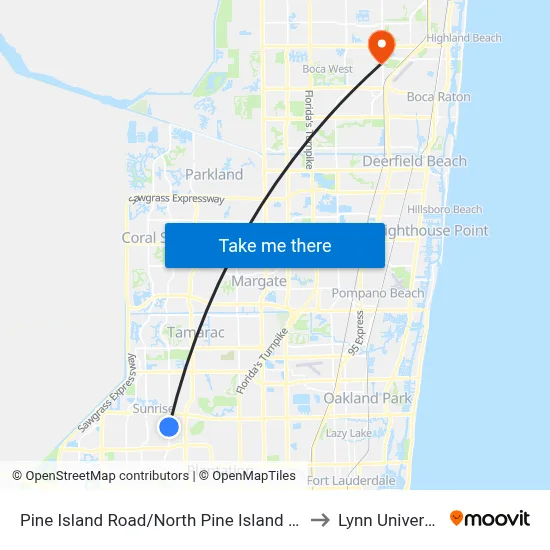 Pine Island Road/North Pine Island Road to Lynn University map