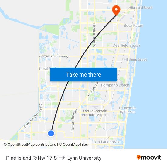 Pine Island R/Nw 17 S to Lynn University map