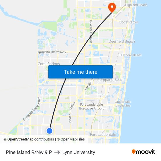 Pine Island R/Nw 9 P to Lynn University map