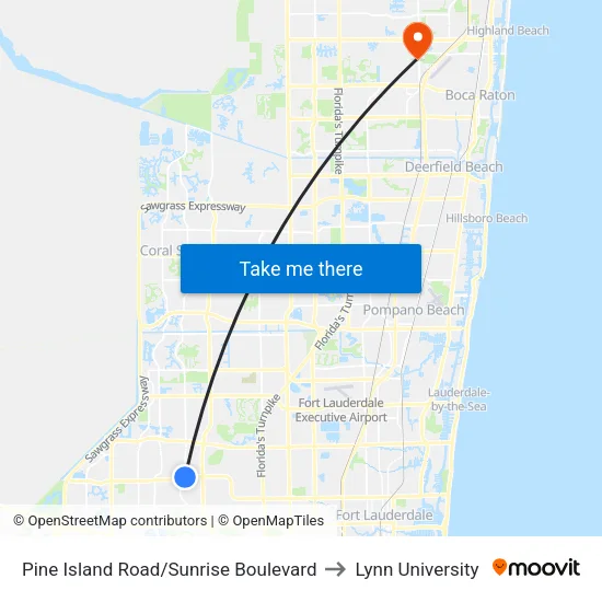 Pine Island Road/Sunrise Boulevard to Lynn University map