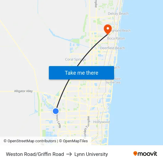 Weston Road/Griffin Road to Lynn University map