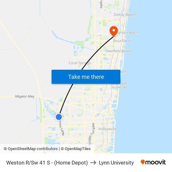 Weston R/Sw 41 S - (Home Depot) to Lynn University map