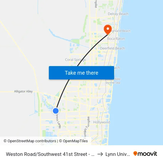 Weston Road/Southwest 41st Street - (Home Depot) to Lynn University map