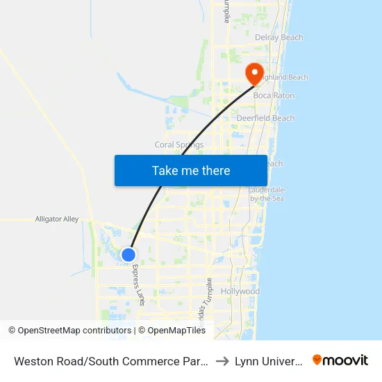 Weston Road/South Commerce Parkway to Lynn University map