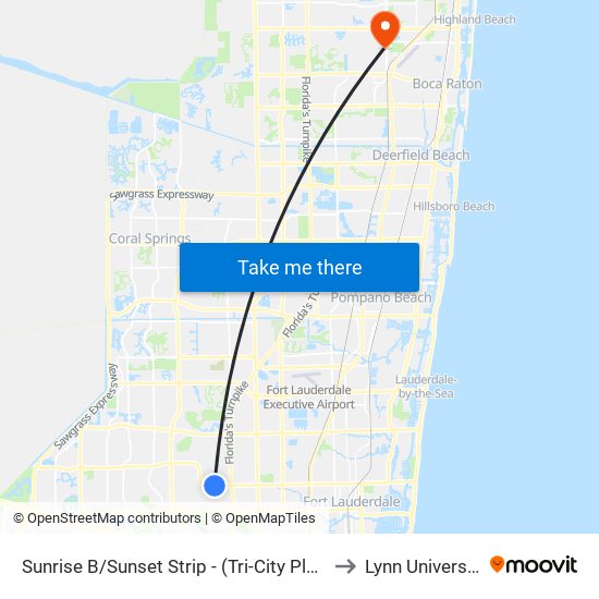 Sunrise B/Sunset Strip - (Tri-City Plaza) to Lynn University map