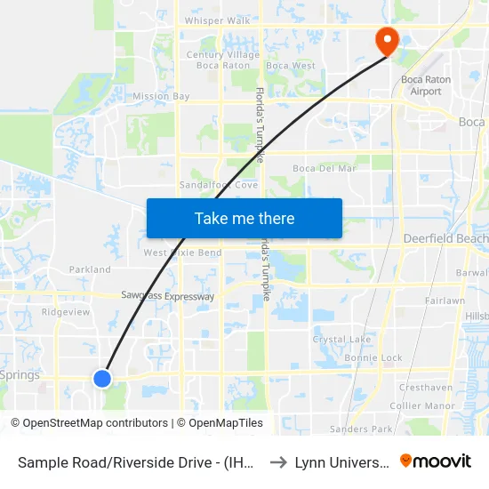 Sample Road/Riverside Drive - (IHOP) to Lynn University map