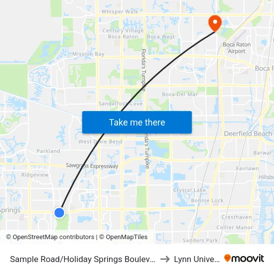 Sample Road/Holiday Springs Boulevard (West) to Lynn University map
