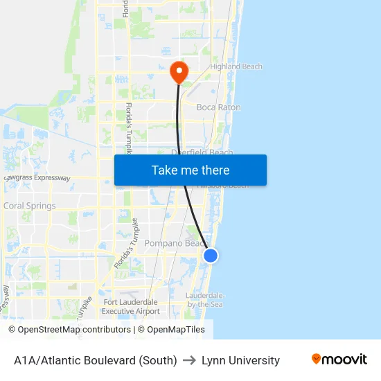 A1A/Atlantic Boulevard (South) to Lynn University map