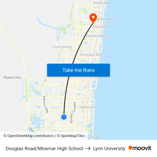 Douglas Road/Miramar High School to Lynn University map