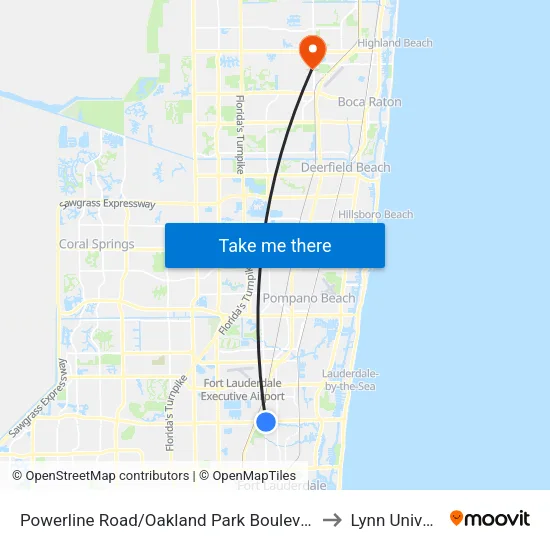 Powerline Road/Oakland Park Boulevard (South) to Lynn University map