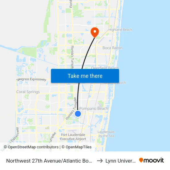 Northwest 27th Avenue/Atlantic Boulevard to Lynn University map