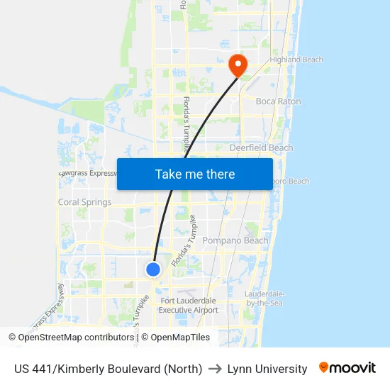 US 441/Kimberly Boulevard (North) to Lynn University map