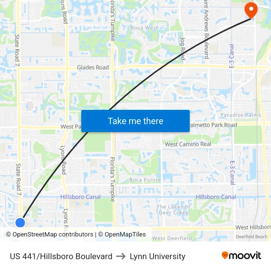 US 441/Hillsboro Boulevard to Lynn University map