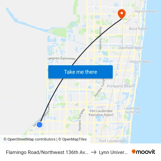 Flamingo Road/Northwest 136th Avenue to Lynn University map
