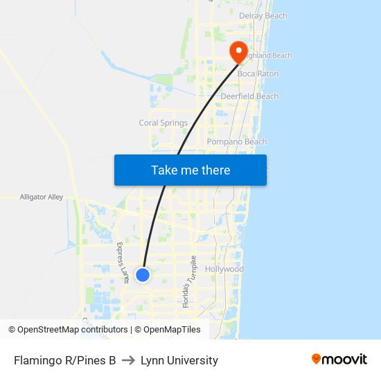 FLAMINGO R/PINES B to Lynn University map