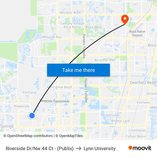 Riverside Dr/Nw 44 Ct - (Publix) to Lynn University map