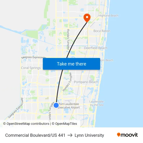 Commercial Boulevard/US 441 to Lynn University map