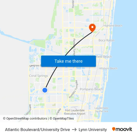 Atlantic Boulevard/University Drive to Lynn University map