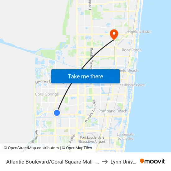 Atlantic Boulevard/Coral Square Mall - (Chase Bank) to Lynn University map