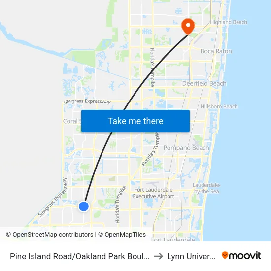 Pine Island Road/Oakland Park Boulevard to Lynn University map