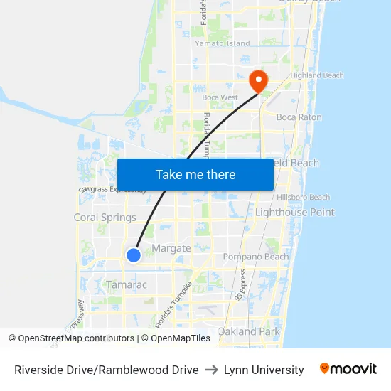 Riverside Drive/Ramblewood Drive to Lynn University map