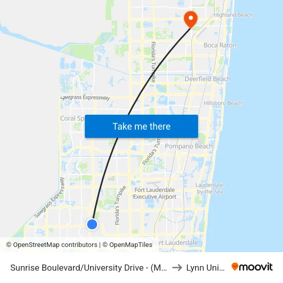 Sunrise Boulevard/University Drive - (Motorola Enterprise) to Lynn University map