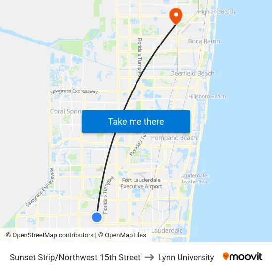Sunset Strip/Northwest 15th Street to Lynn University map