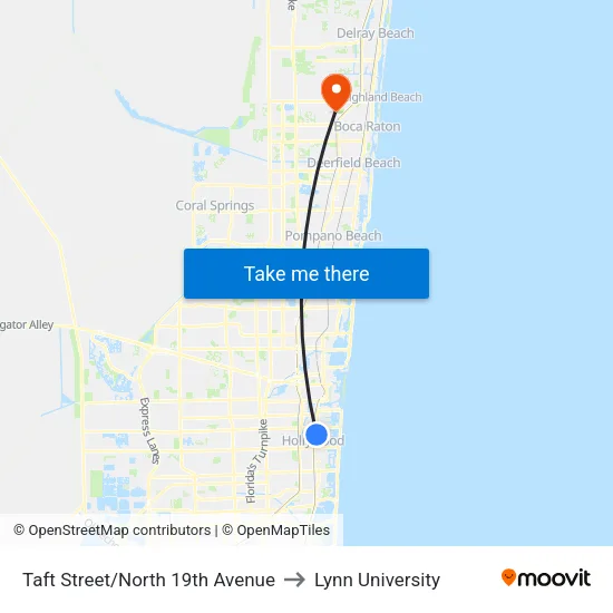 Taft Street/North 19th Avenue to Lynn University map