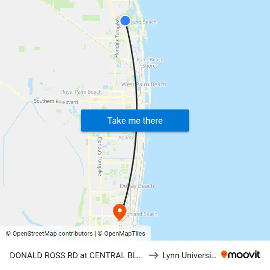 DONALD ROSS RD at CENTRAL BLVD to Lynn University map