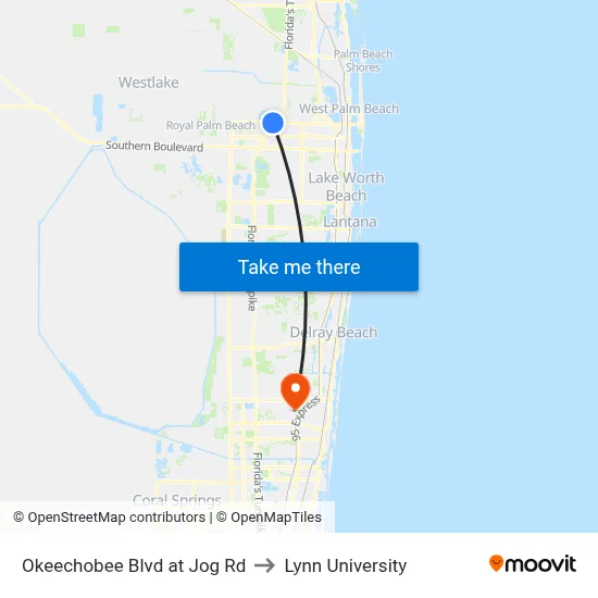 Okeechobee Blvd at Jog Rd to Lynn University map