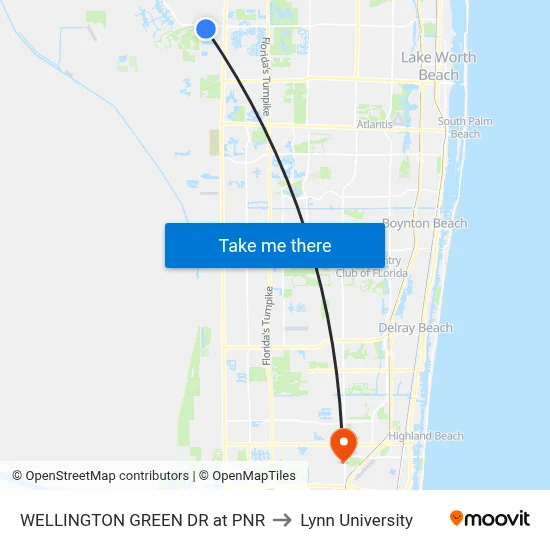 WELLINGTON GREEN DR at PNR to Lynn University map