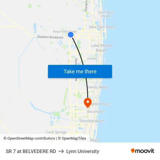 SR 7 at BELVEDERE RD to Lynn University map