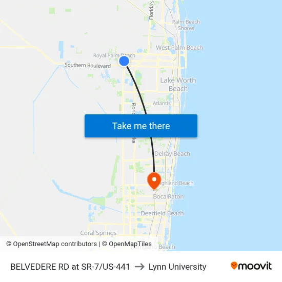 BELVEDERE RD at SR-7/US-441 to Lynn University map