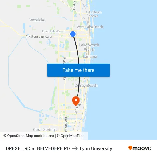 DREXEL RD at  BELVEDERE RD to Lynn University map