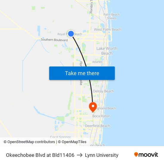 Okeechobee Blvd at Bld11406 to Lynn University map