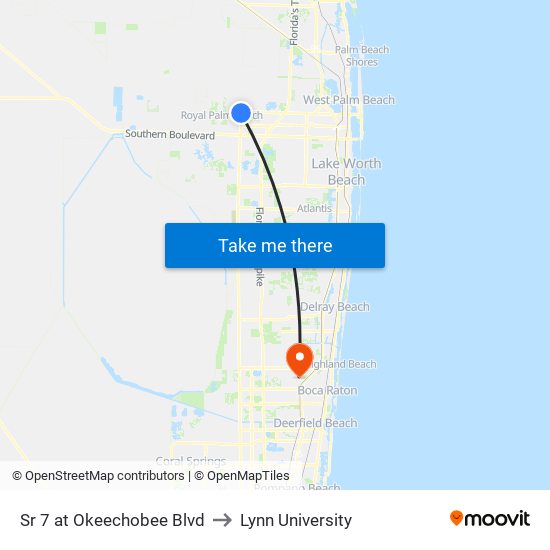 Sr 7 at  Okeechobee Blvd to Lynn University map