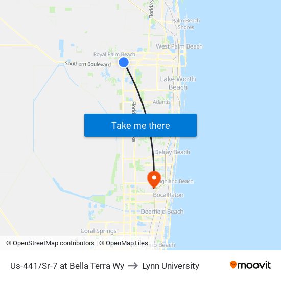 Us-441/Sr-7 at Bella Terra Wy to Lynn University map