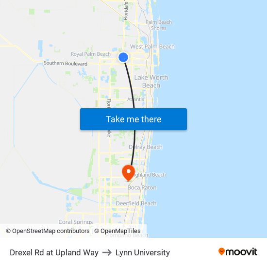 Drexel Rd at  Upland Way to Lynn University map