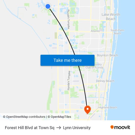 Forest Hill Blvd at Town Sq to Lynn University map