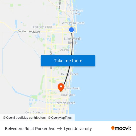 Belvedere Rd at  Parker Ave to Lynn University map