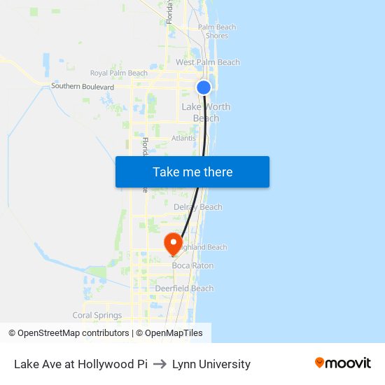 Lake Ave at Hollywood Pi to Lynn University map