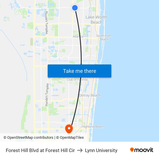 Forest Hill Blvd at Forest Hill Cir to Lynn University map