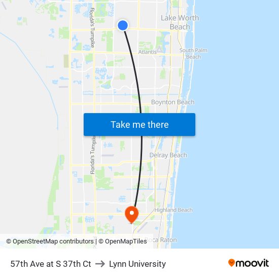 57th Ave at S 37th Ct to Lynn University map